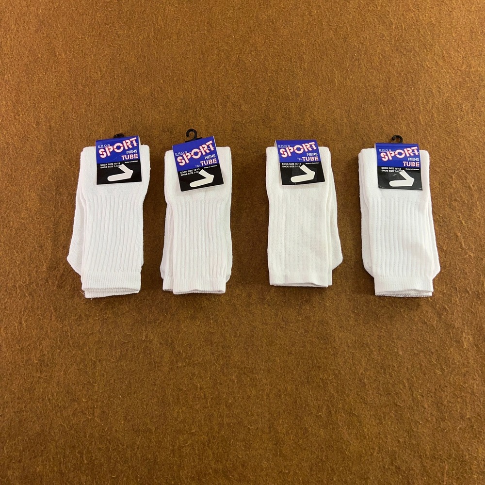 Eros Mens 10-13 White 4 Pair Sport Ribbed Tube Socks NWT